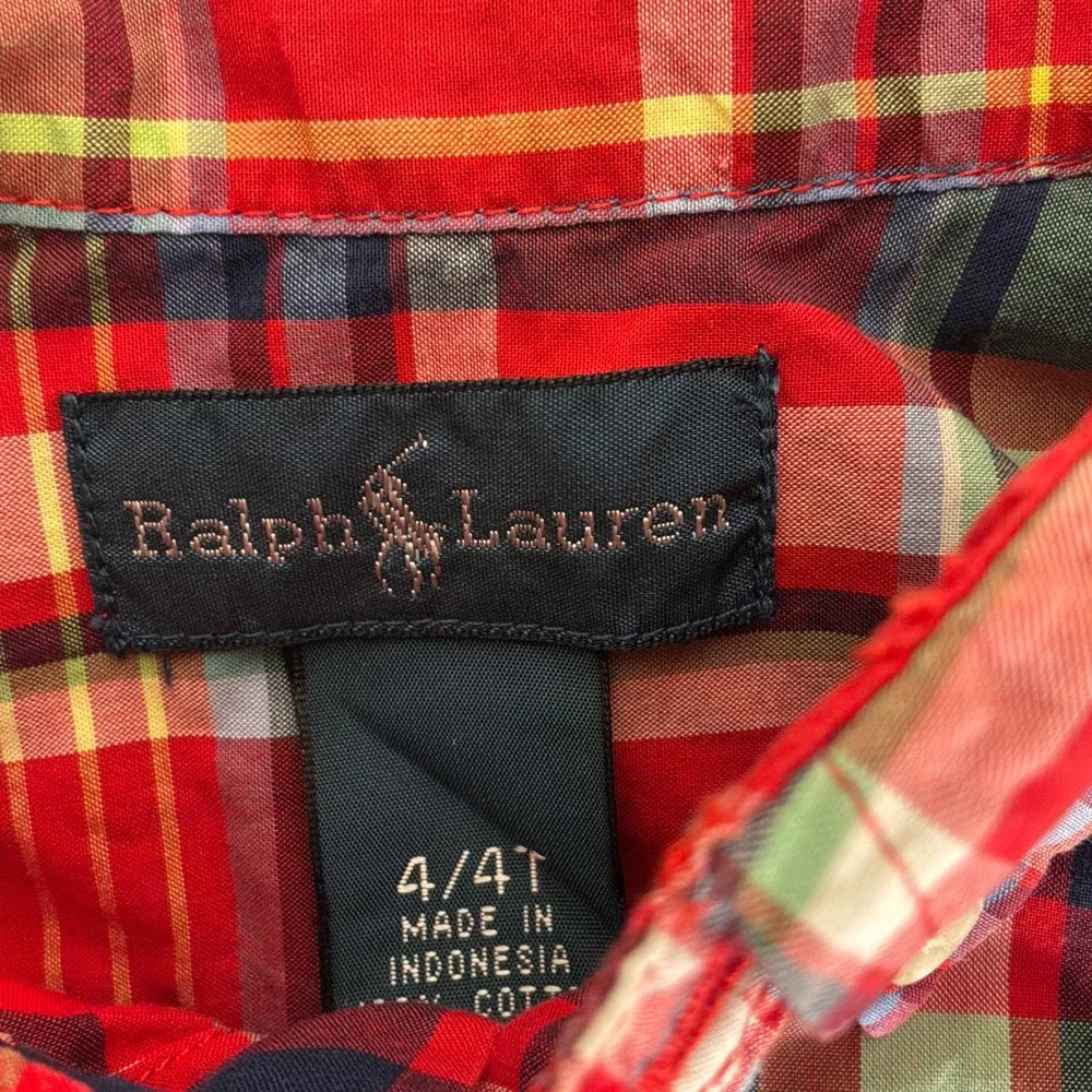 Ralph Lauren Plaid Shirt Toddler 4T Red Excellent Short Sleeve Button Down